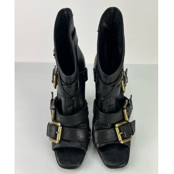 ALDO Womens Black Leather Buckle Open Toe Platform Booties Stiletto Heels 38/7.5 - Picture 8 of 9